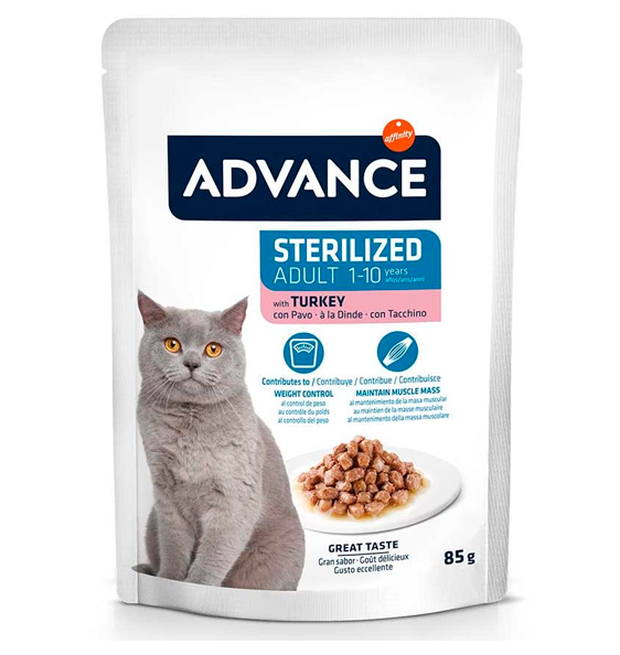 Advance 85г Sterilized пауч для стерил. кошек кусочки индейки в соусе